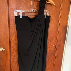 Boston Proper black one shoulder party dress sz 14 Halloween glam cocktail